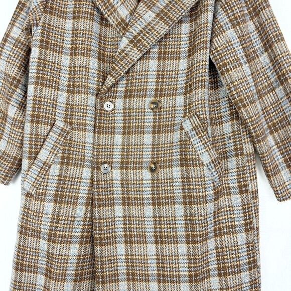 Fore Houndstooth Plaid Double Breasted Pea Coat Size Medium NEW Longline - Picture 4 of 7